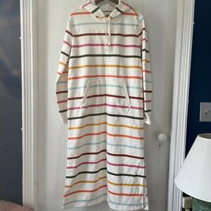 Lands End Striped Hoodie Dress Maxi Long Sleeve Casual Womens XS